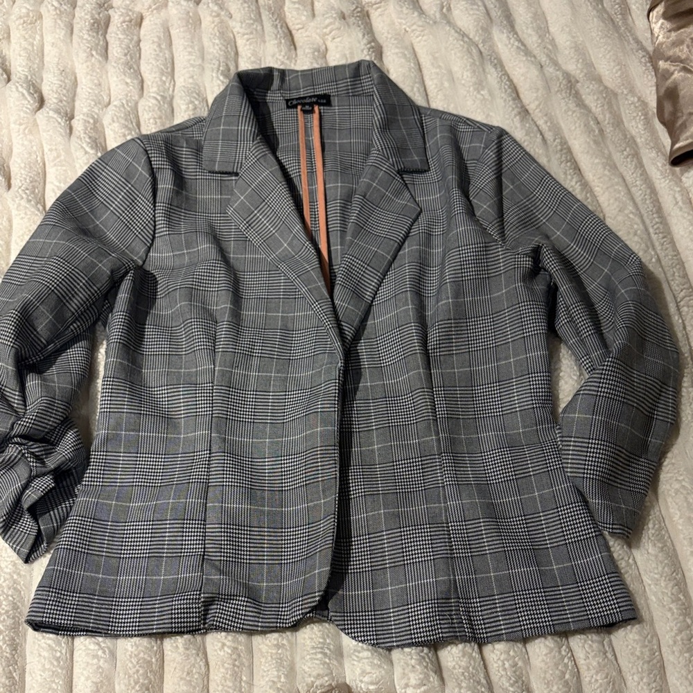 Chocolate Gray Checkered Women's Blazer